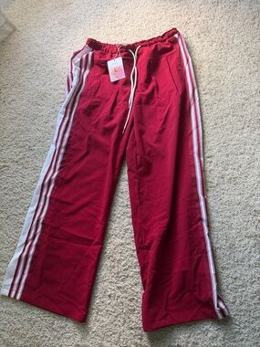 Womens Red Track Pants with Side Stripes
